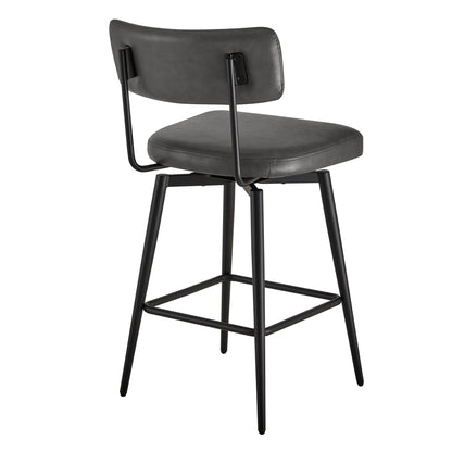 CHITA LIVING-Lovy Swivel Counter Stools (Set of 2）-Counter Stools-Faux Leather-Gray-