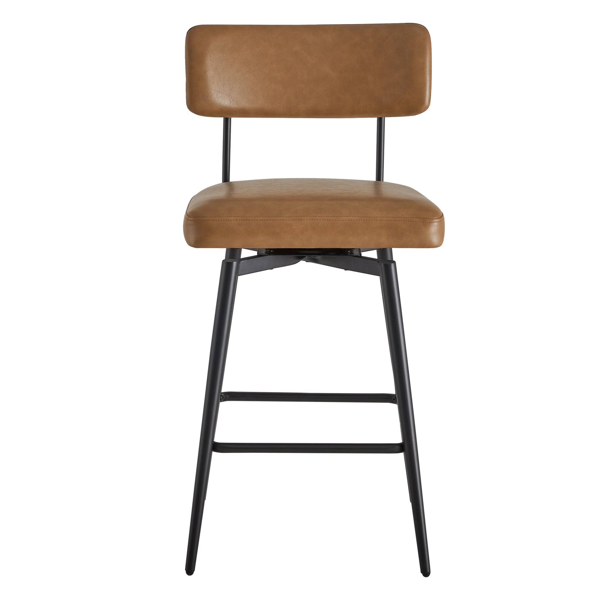 CHITA LIVING-Lovy Swivel Counter Stools (Set of 2）-Counter Stools-Faux Leather-Saddle Brown-