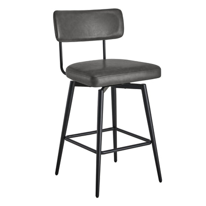 CHITA LIVING-Lovy Swivel Counter Stools (Set of 2）-Counter Stools-Faux Leather-Gray-