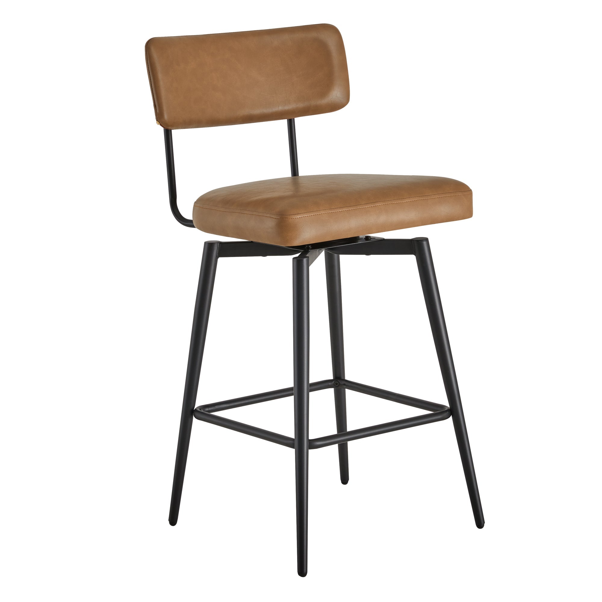 CHITA LIVING-Lovy Swivel Counter Stools (Set of 2）-Counter Stools-Faux Leather-Saddle Brown-
