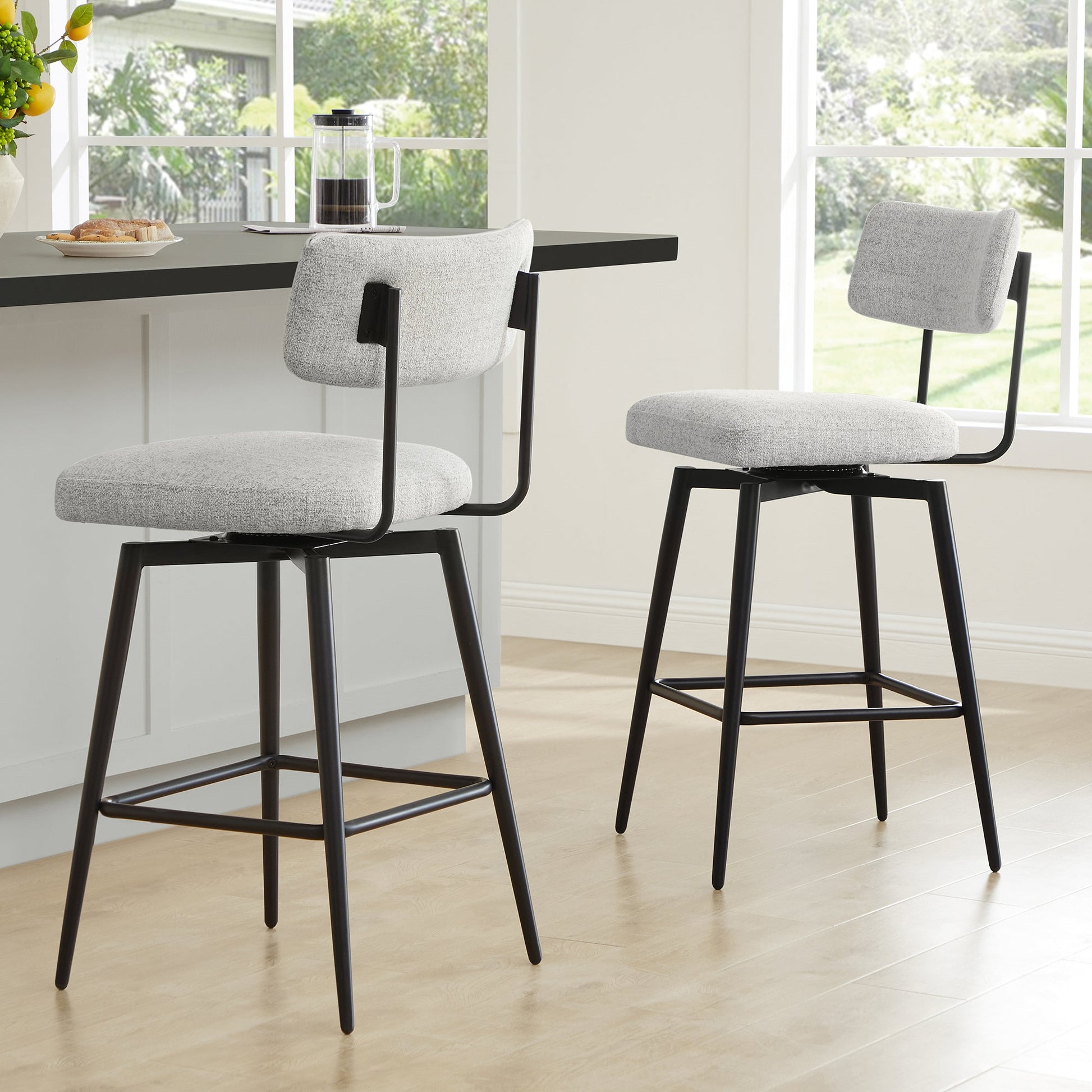 CHITA LIVING-Lovy Swivel Counter Stools (Set of 2）-Counter Stools-Faux Leather-Gray-