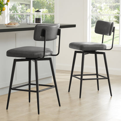 CHITA LIVING-Lovy Swivel Counter Stools (Set of 2）-Counter Stools-Faux Leather-Gray-