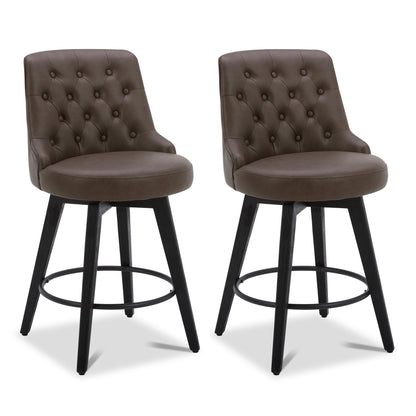 CHITA LIVING-Morgan Prime Tufted Swivel Counter Stool-Counter Stools-Faux Leather-Chocolate-Set of 2