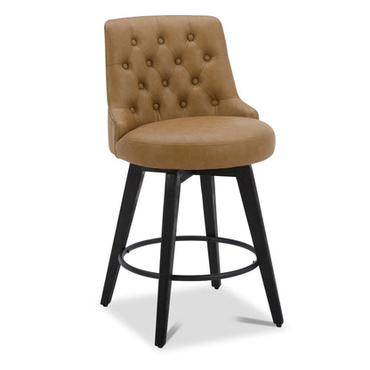 CHITA LIVING-Morgan Prime Tufted Swivel Counter Stool-Counter Stools-Faux Leather-Cognac-Individual