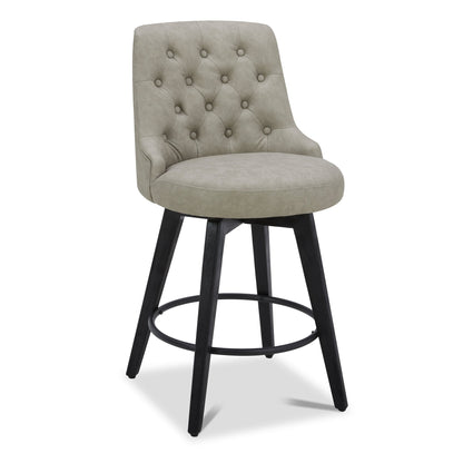 CHITA LIVING-Morgan Prime Tufted Swivel Counter Stool-Counter Stools-Faux Leather-Stone Gray-Individual