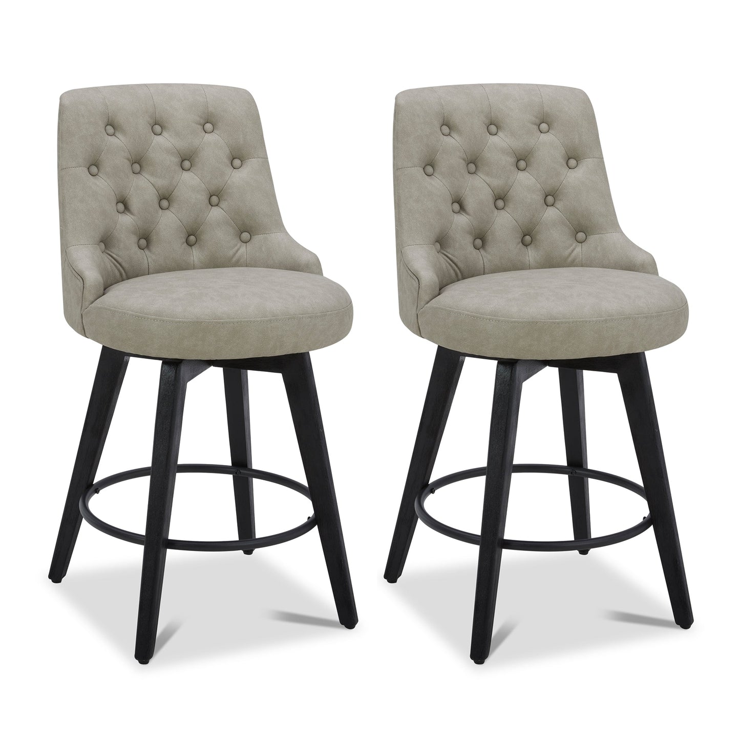 CHITA LIVING-Morgan Prime Tufted Swivel Counter Stool-Counter Stools-Faux Leather-Stone Gray-Set of 2