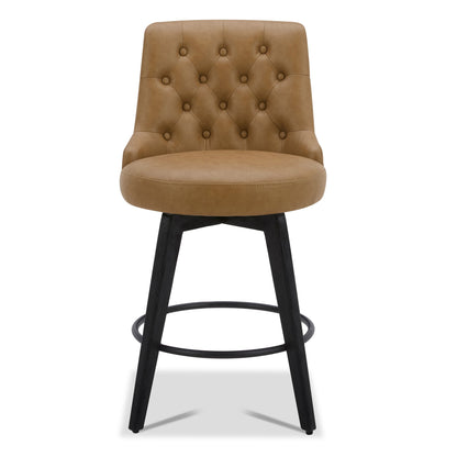 CHITA LIVING-Morgan Prime Tufted Swivel Counter Stool-Counter Stools-Faux Leather-Cognac-Individual