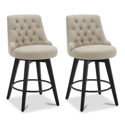 CHITA LIVING-Morgan Prime Tufted Swivel Counter Stool-Counter Stools-Fabric-Tan-Set of 2