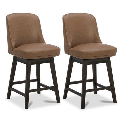 CHITA LIVING-Nellie Swivel Counter Stool with Back (Set of 2)-Counter Stools-Faux Leather-Saddle Brown-