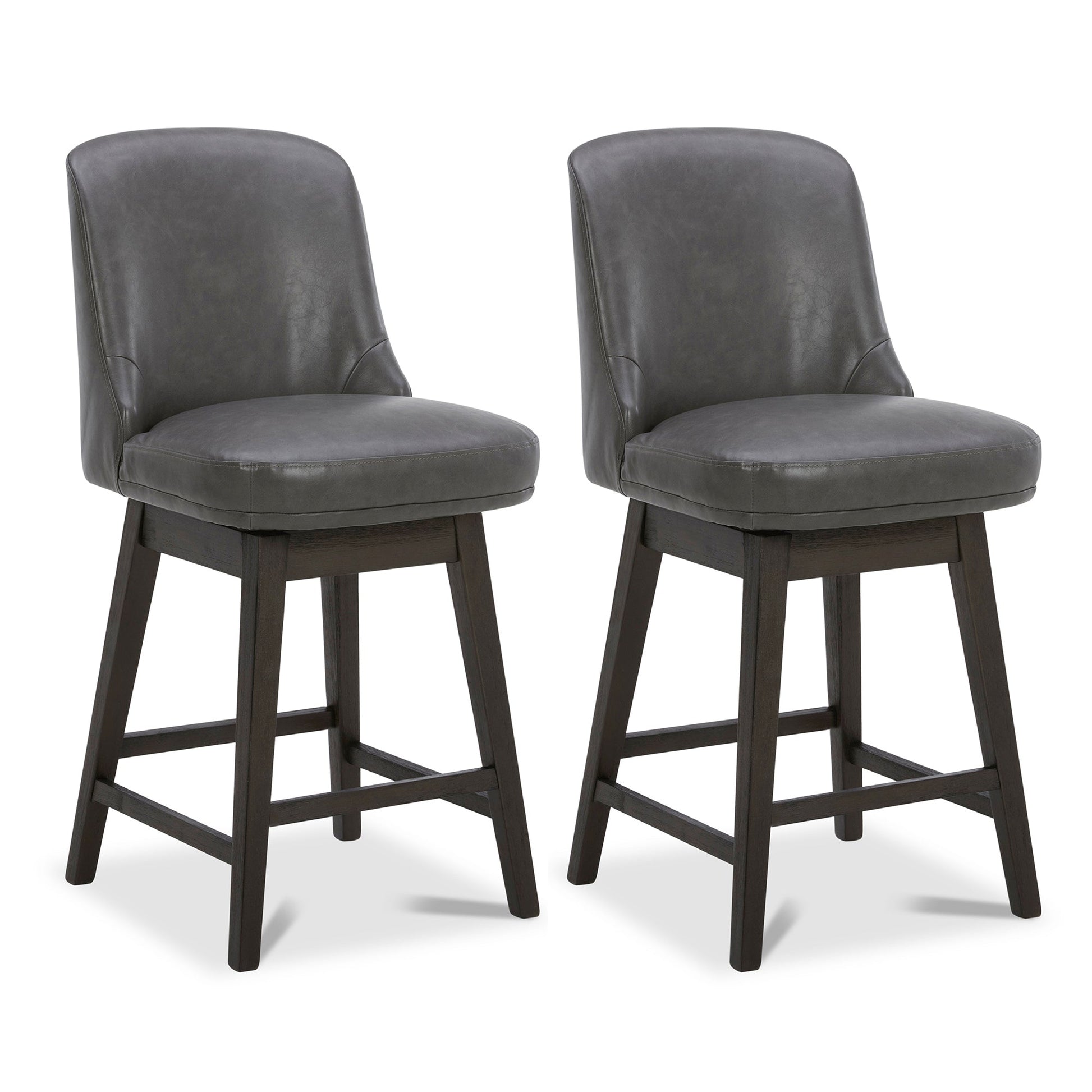 CHITA LIVING-Nellie Swivel Counter Stool with Back (Set of 2)-Counter Stools-Faux Leather-Gray-