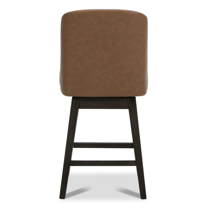 CHITA LIVING-Nellie Swivel Counter Stool with Back (Set of 2)-Counter Stools-Faux Leather-Saddle Brown-