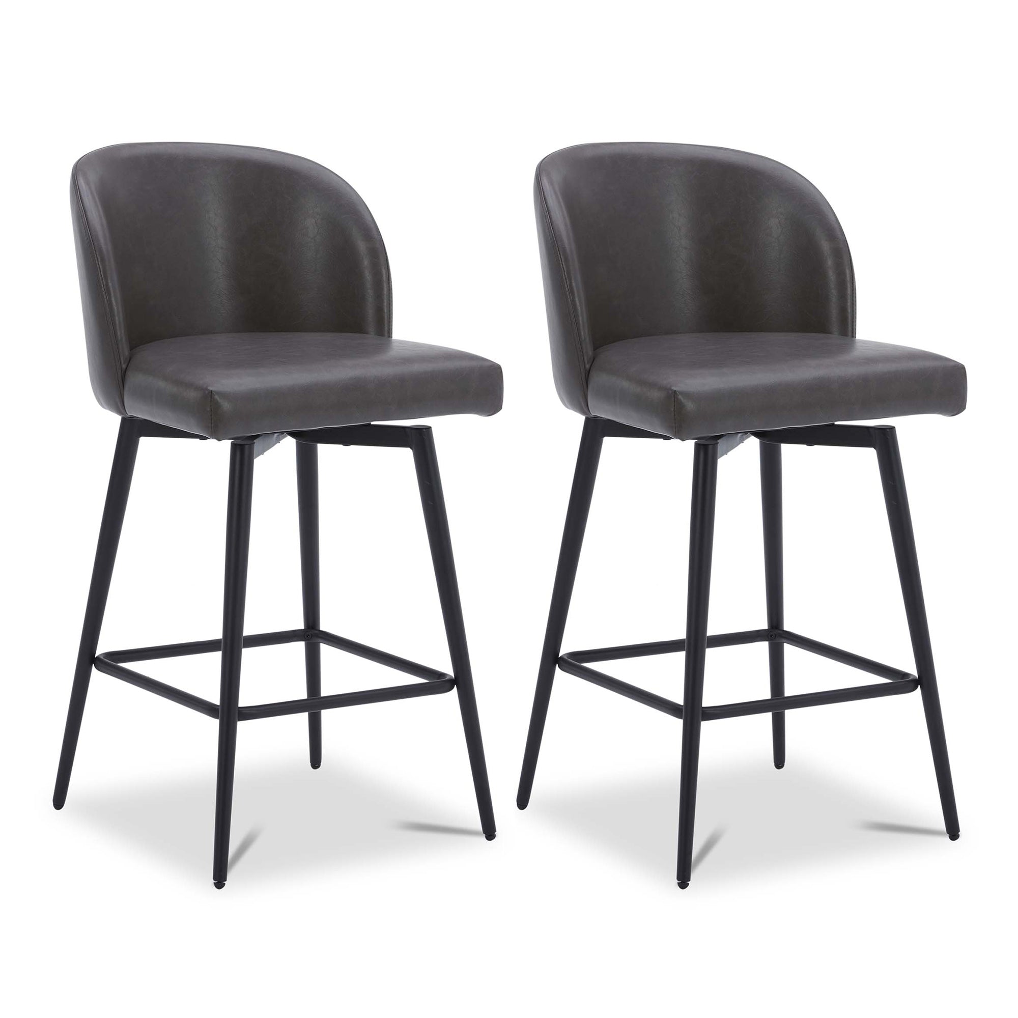 CHITA LIVING-Nova Swivel Counter Stool-Counter Stools-Faux Leather-Gray-Set of 2