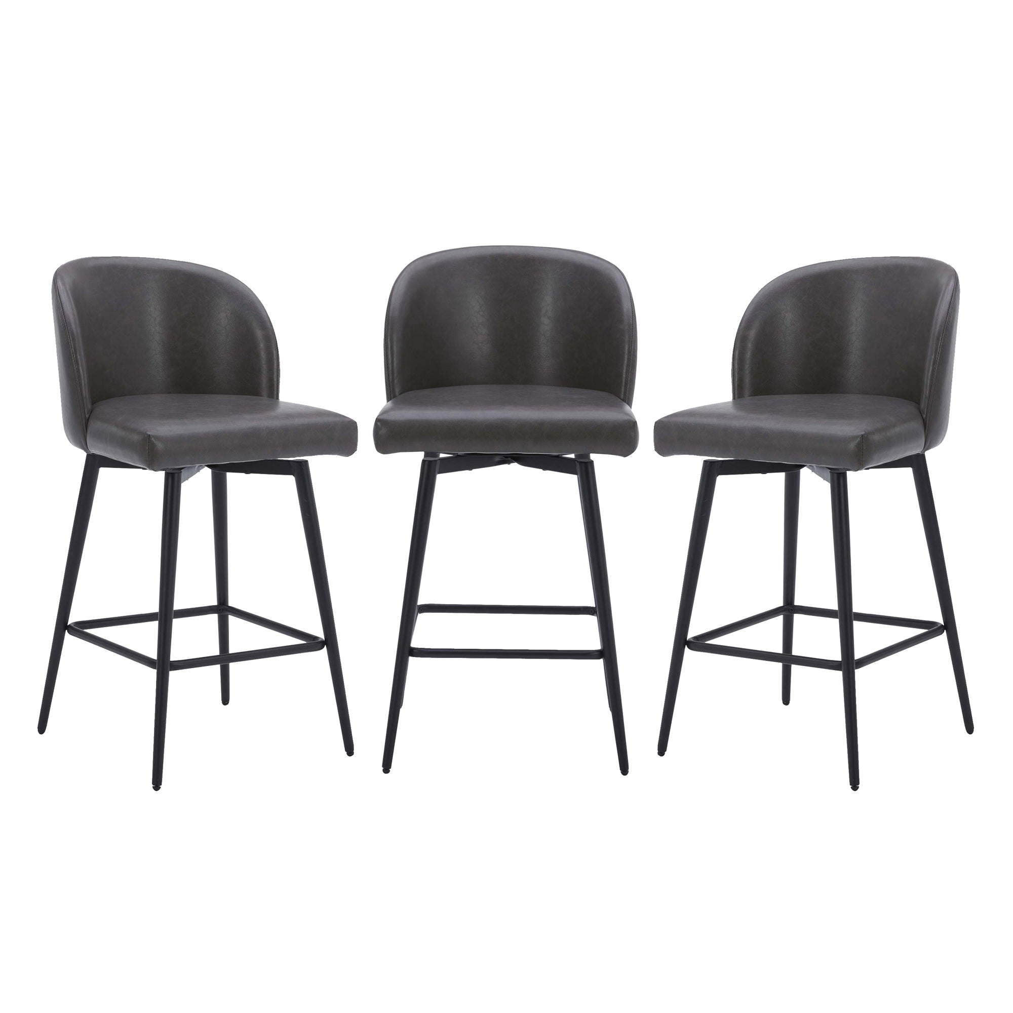 CHITA LIVING-Nova Swivel Counter Stool-Counter Stools-Faux Leather-Gray-Set of 3