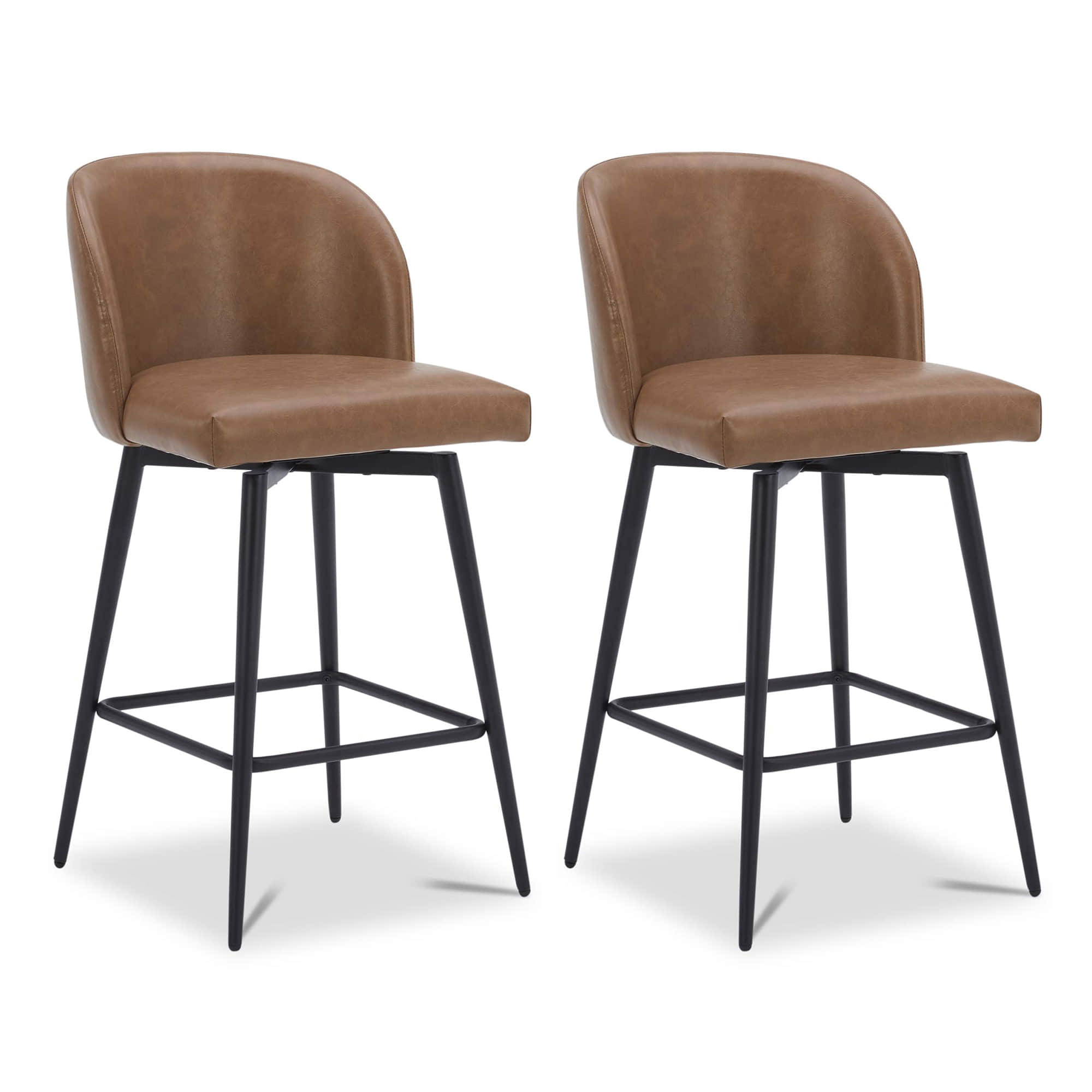 CHITA LIVING-Nova Swivel Counter Stool-Counter Stools-Faux Leather-Saddle Brown-Set of 2