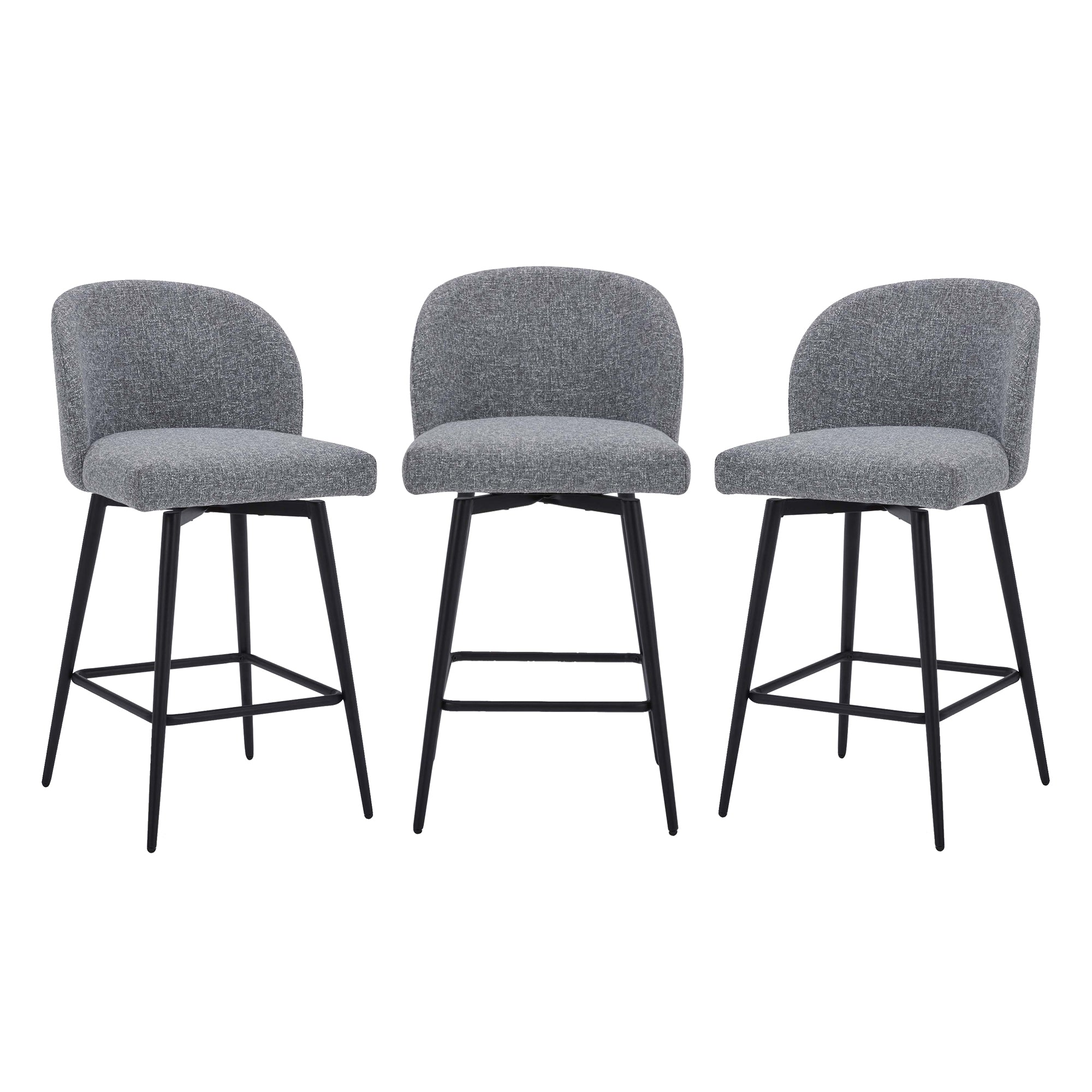 CHITA LIVING-Nova Swivel Counter Stool-Counter Stools-Fabric-Gray (Multi-colored)-Set of 3