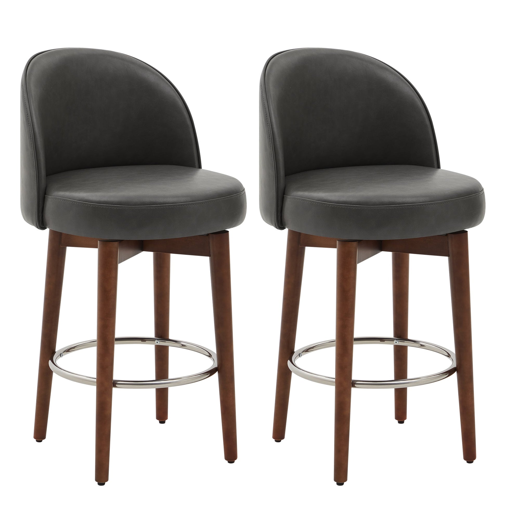 CHITA LIVING-Rosa Swivel Counter Stool (Set of 2)-Counter Stools-Faux Leather-Retro Grey-