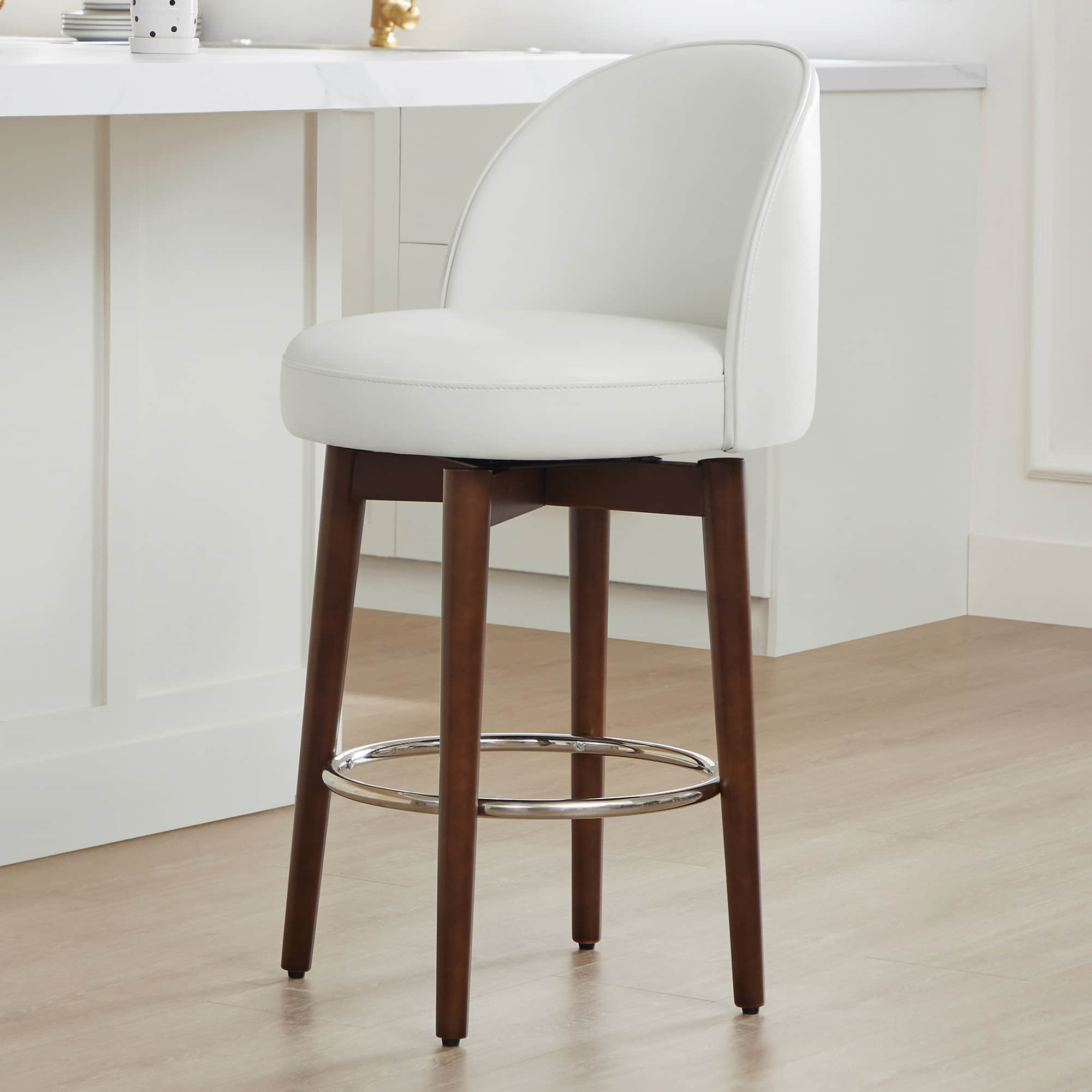 CHITA LIVING-Rosa Swivel Counter Stool (Set of 2)-Counter Stools-Faux Leather-White-