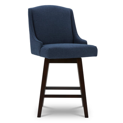 CHITA LIVING-Ryker Transitional Swivel Counter Stool - Fabric & Leather-Counter Stools-Performance Fabric-Midnight Blue-2 Pack