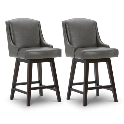 CHITA LIVING-Ryker Transitional Swivel Counter Stool - Fabric & Leather-Counter Stools-Faux Leather-Retro Gray-2 Pack