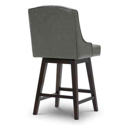 CHITA LIVING-Ryker Transitional Swivel Counter Stool - Fabric & Leather-Counter Stools-Faux Leather-Retro Gray-2 Pack