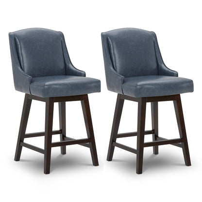 CHITA LIVING-Ryker Transitional Swivel Counter Stool - Fabric & Leather-Counter Stools-Faux Leather-Navy Blue-2 Pack