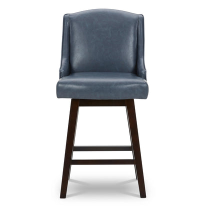 CHITA LIVING-Ryker Transitional Swivel Counter Stool - Fabric & Leather-Counter Stools-Faux Leather-Navy Blue-2 Pack