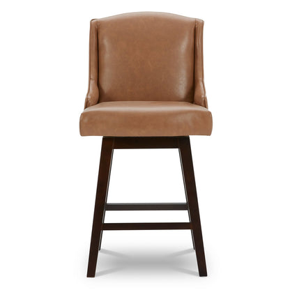 CHITA LIVING-Ryker Transitional Swivel Counter Stool - Fabric & Leather-Counter Stools-Faux Leather-Saddle Brown-2 Pack