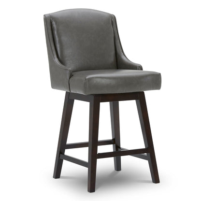 CHITA LIVING-Ryker Transitional Swivel Counter Stool - Fabric & Leather-Counter Stools-Faux Leather-Retro Gray-2 Pack