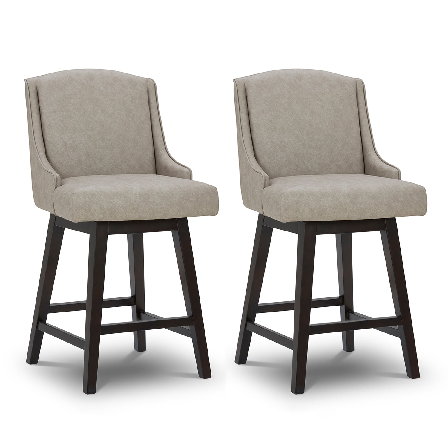 CHITA LIVING-Ryker Transitional Swivel Counter Stool - Fabric & Leather-Counter Stools-Faux Leather-Stone Gray-2 Pack