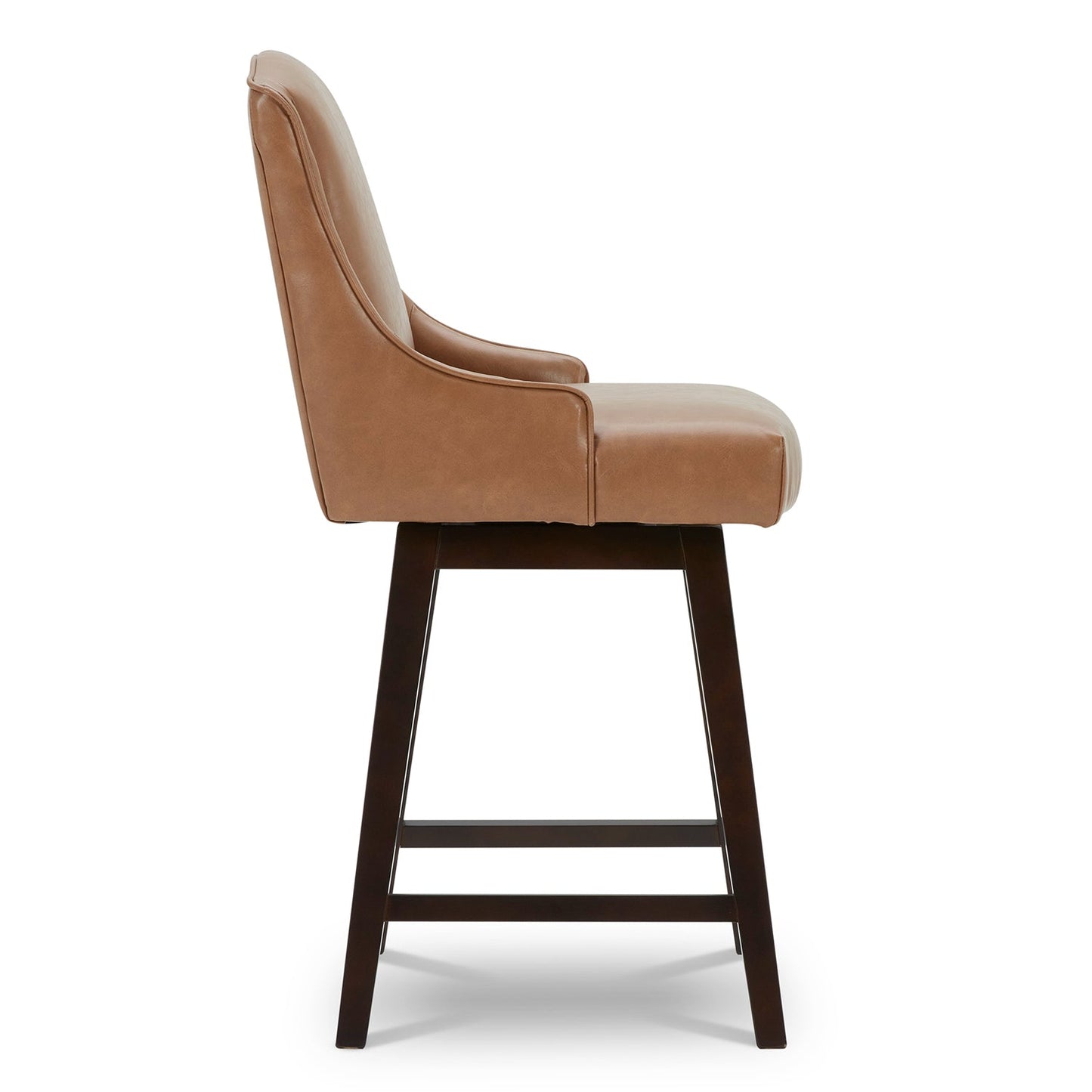 CHITA LIVING-Ryker Transitional Swivel Counter Stool - Fabric & Leather-Counter Stools-Faux Leather-Saddle Brown-2 Pack