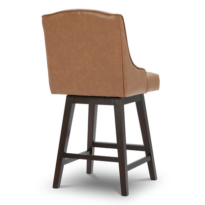 CHITA LIVING-Ryker Transitional Swivel Counter Stool - Fabric & Leather-Counter Stools-Faux Leather-Saddle Brown-2 Pack