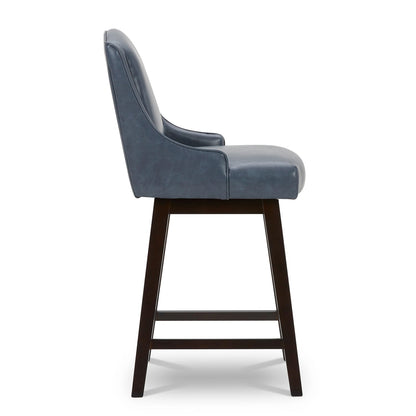 CHITA LIVING-Ryker Transitional Swivel Counter Stool - Fabric & Leather-Counter Stools-Faux Leather-Navy Blue-2 Pack