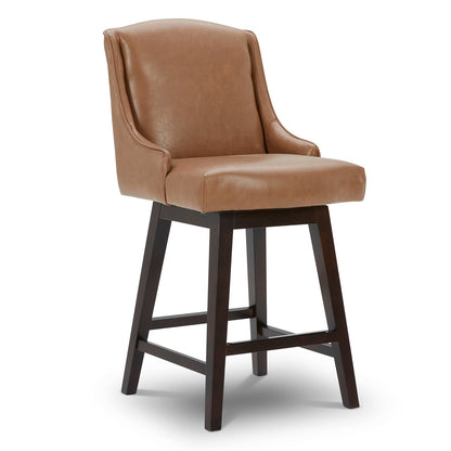 CHITA LIVING-Ryker Transitional Swivel Counter Stool - Fabric & Leather-Counter Stools-Faux Leather-Saddle Brown-2 Pack