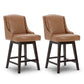 CHITA LIVING-Ryker Transitional Swivel Counter Stool - Fabric & Leather-Counter Stools-Faux Leather-Saddle Brown-2 Pack