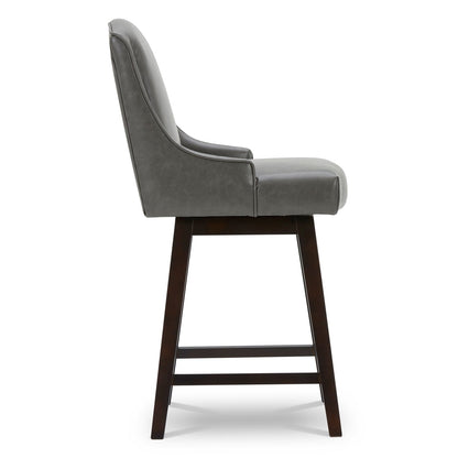 CHITA LIVING-Ryker Transitional Swivel Counter Stool - Fabric & Leather-Counter Stools-Faux Leather-Retro Gray-2 Pack