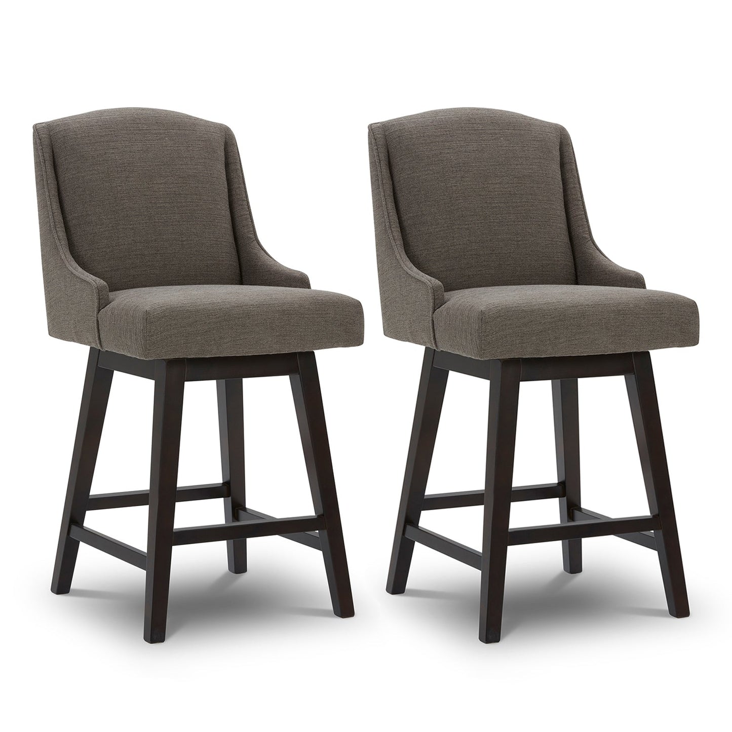 CHITA LIVING-Ryker Transitional Swivel Counter Stool - Fabric & Leather-Counter Stools-Performance Fabric-Charcoal-2 Pack