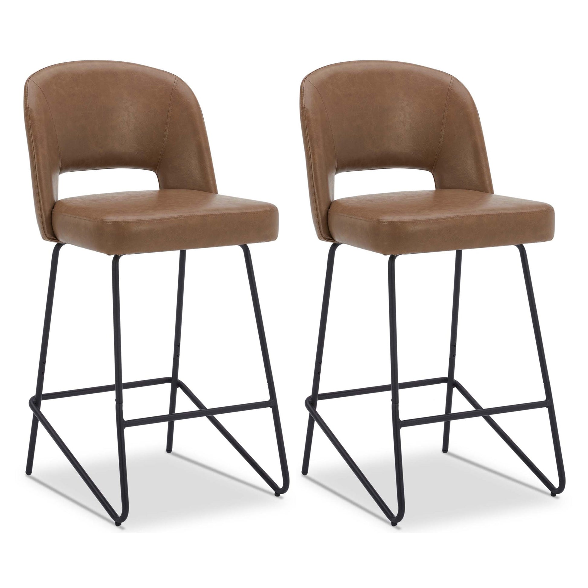 CHITA LIVING-Willow Modern Counter Stool with Airy Back (Set of 2)-Counter Stools-Faux Leather-Saddle Brown-