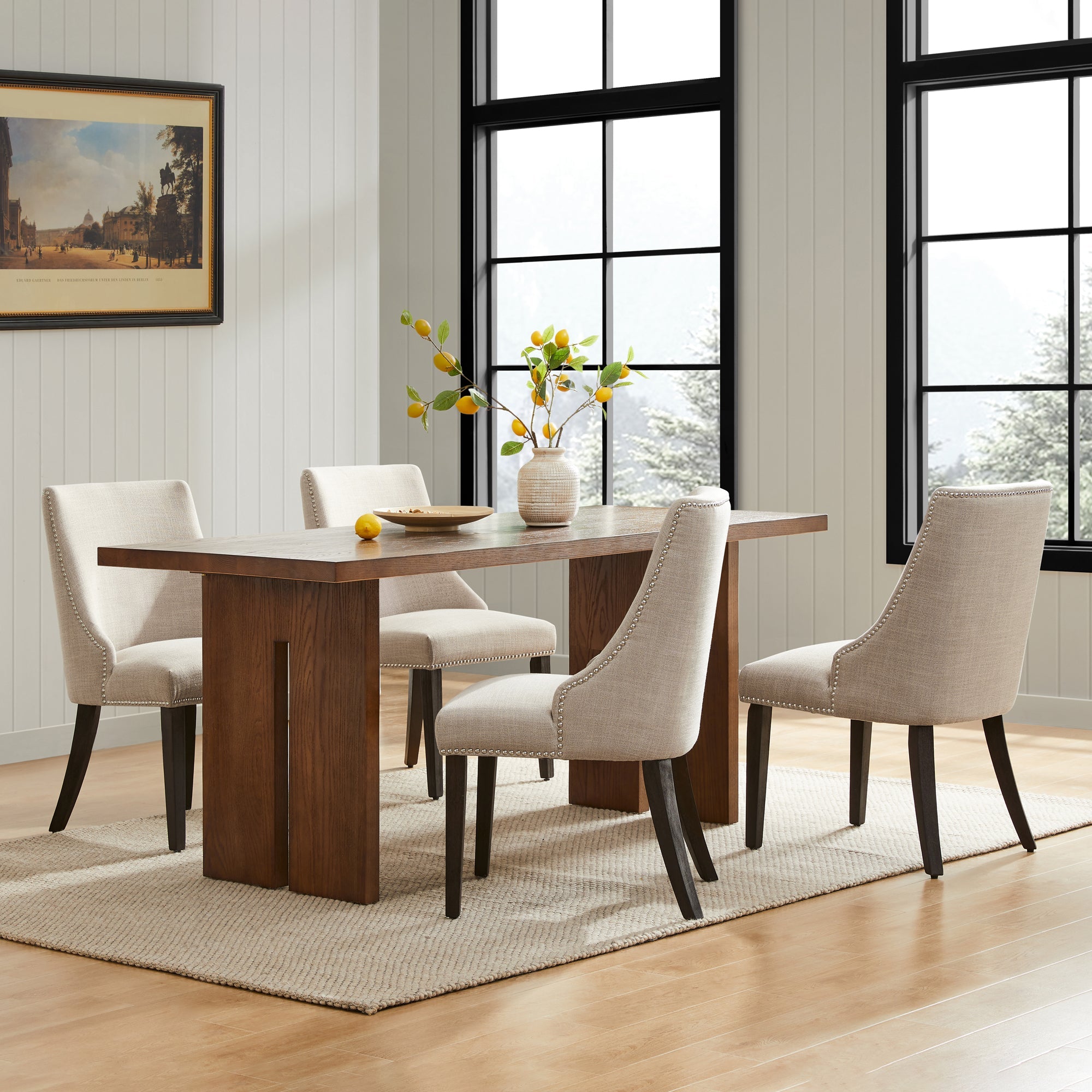 Linen dining chairs with store nailhead trim