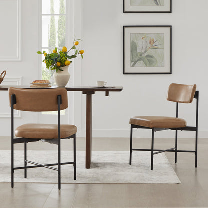 CHITA LIVING-Lovy Dining Chair (Set of 2)-Dining Chairs-Faux Leather-Saddle Brown-