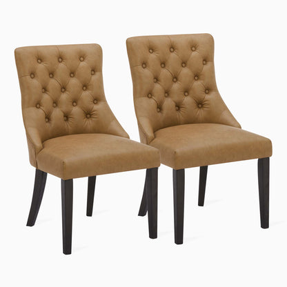 CHITA LIVING-Morgan Prime Tufted Dining Chair (Set of 2)-Dining Chairs-Faux Leather-Cognac-