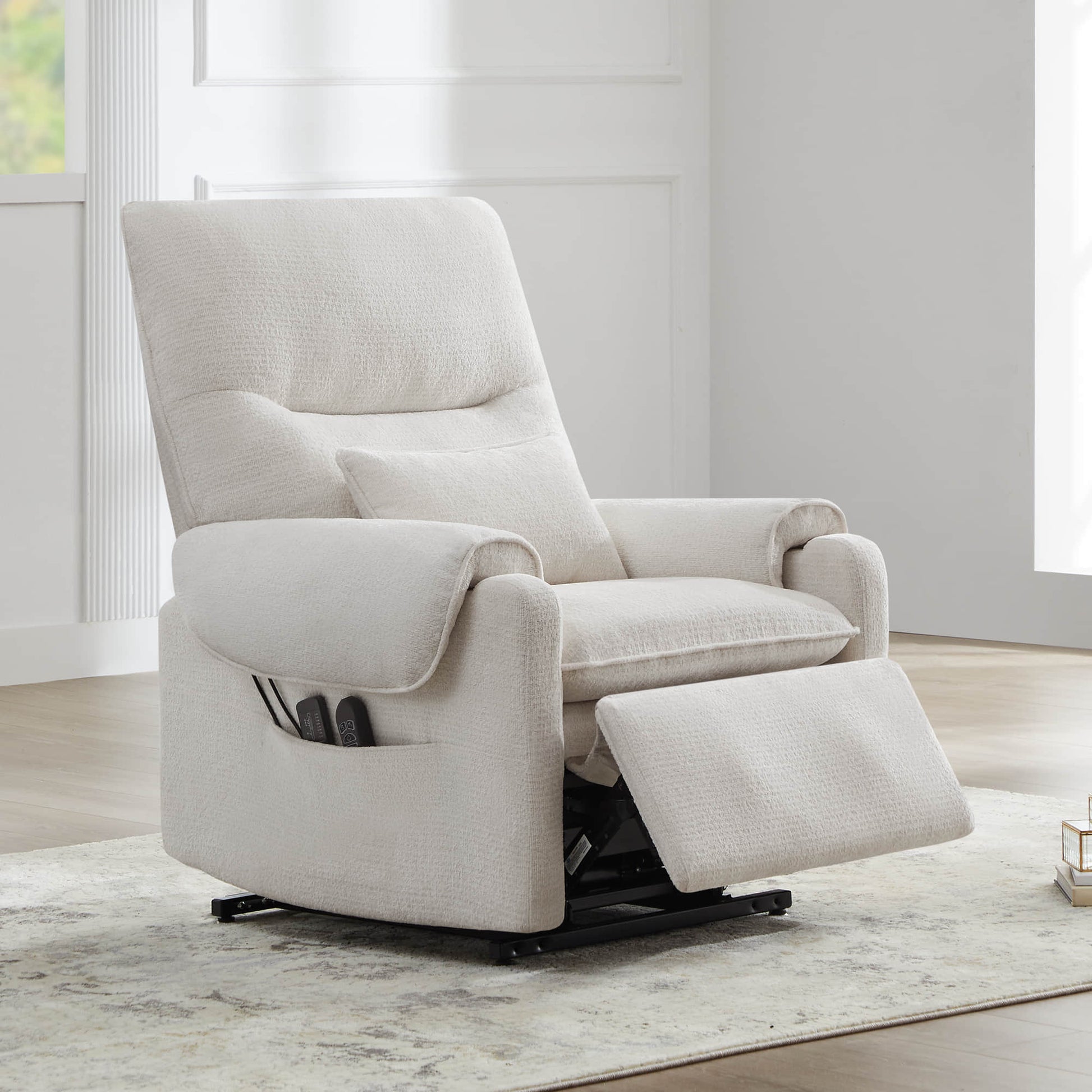 CHITA LIVING-Coro Power Lift Chair Recliner For Elderly-Lift Chair-Chenille Fabric-Cream-