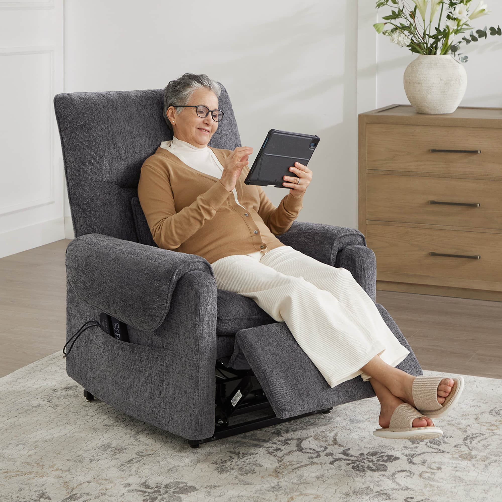 CHITA LIVING-Coro Power Lift Chair Recliner For Elderly-Lift Chair-Chenille Fabric-Grey-