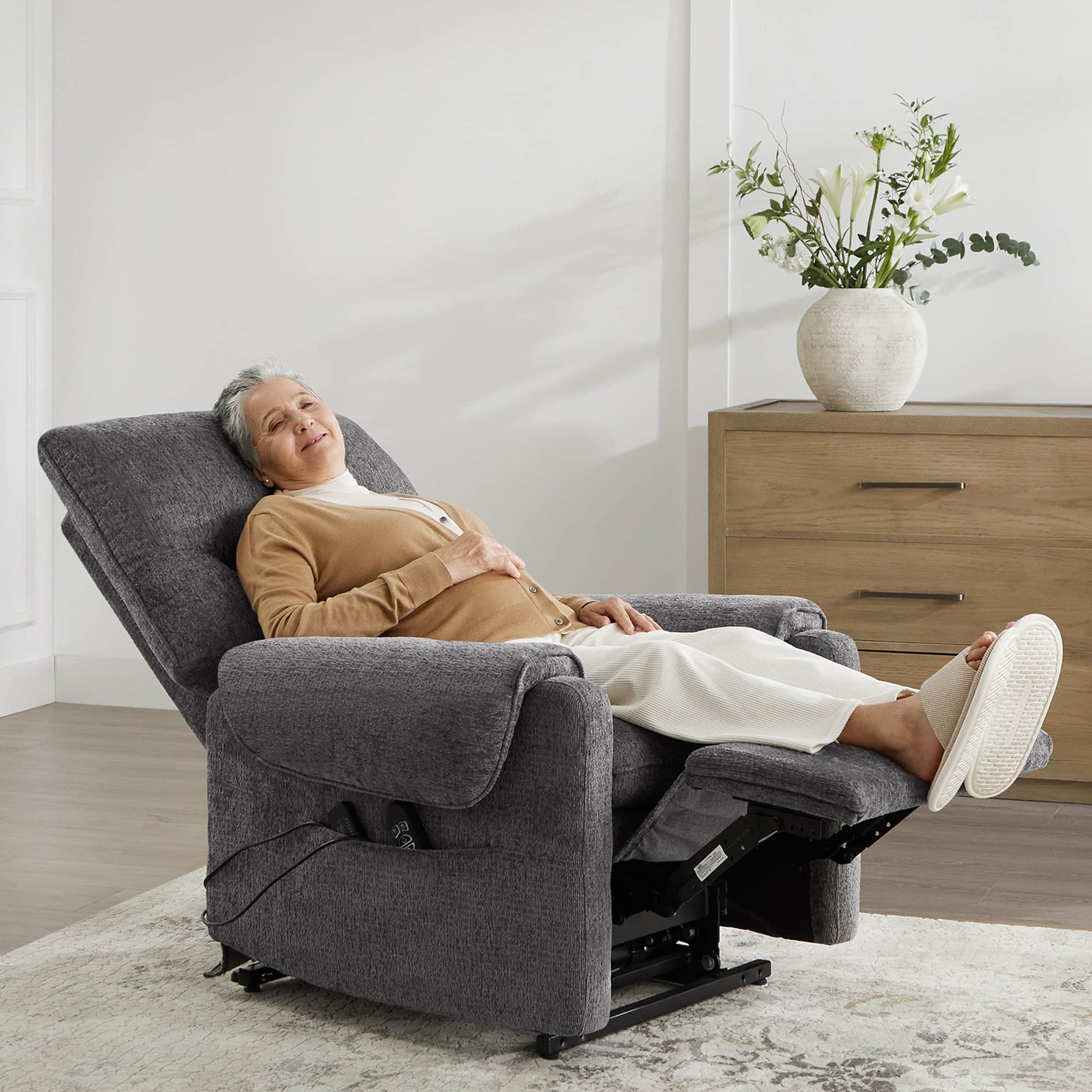 CHITA LIVING-Coro Power Lift Chair Recliner For Elderly-Lift Chair-Chenille Fabric-Grey-