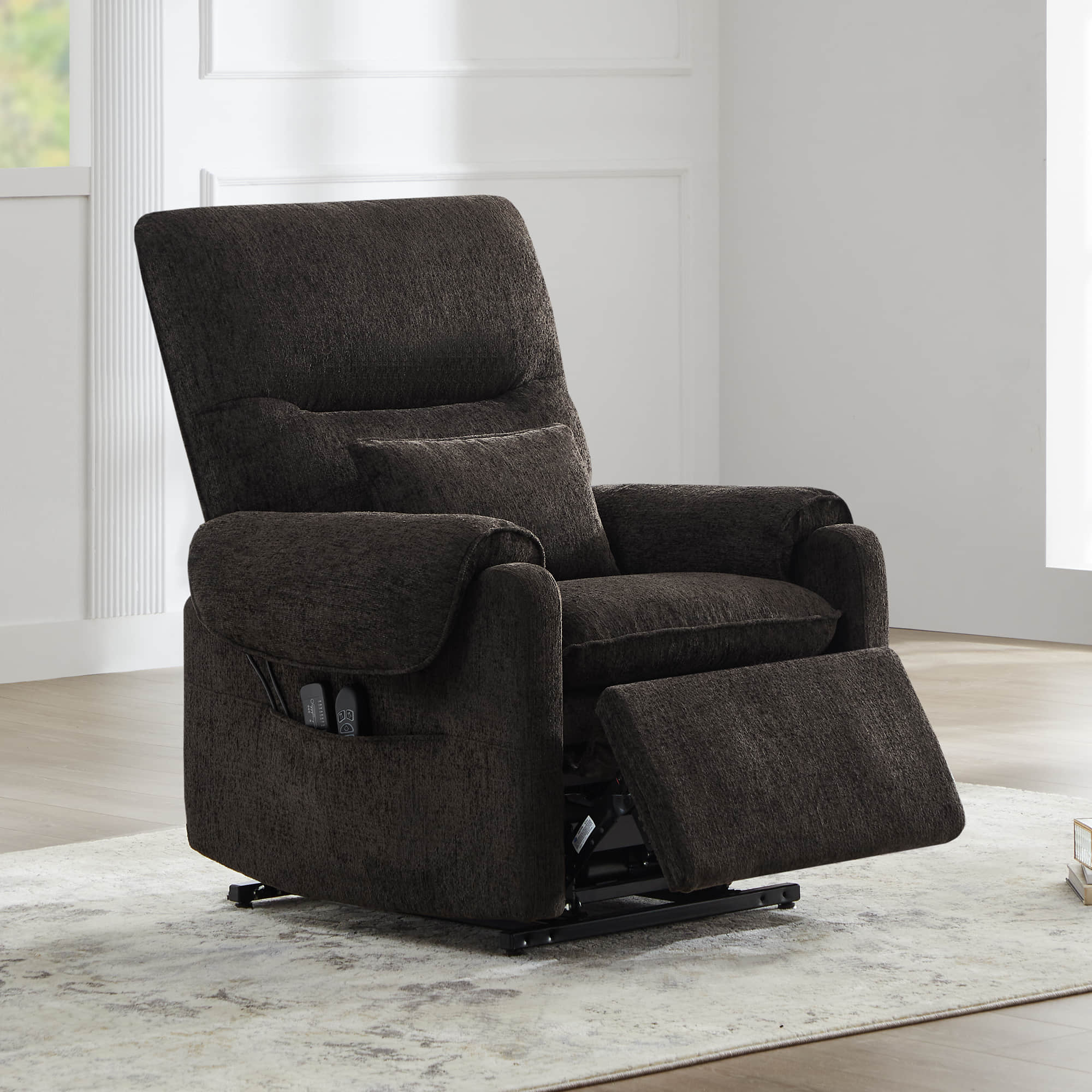 CHITA LIVING-Coro Power Lift Chair Recliner For Elderly-Lift Chair-Chenille Fabric-Dark Brown-