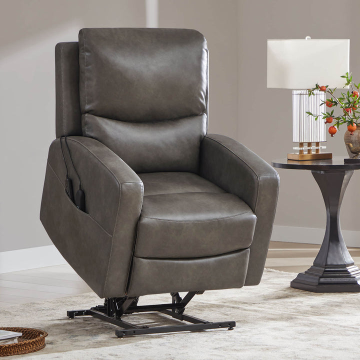 CHITA LIVING-Finley Power Lift Chair Recliner For Elderly-Lift Chair-Faux Leather-Dark Grey-