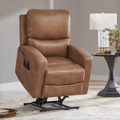 CHITA LIVING-Finley Power Lift Chair Recliner For Elderly-Lift Chair-Faux Leather-Saddle Brown-