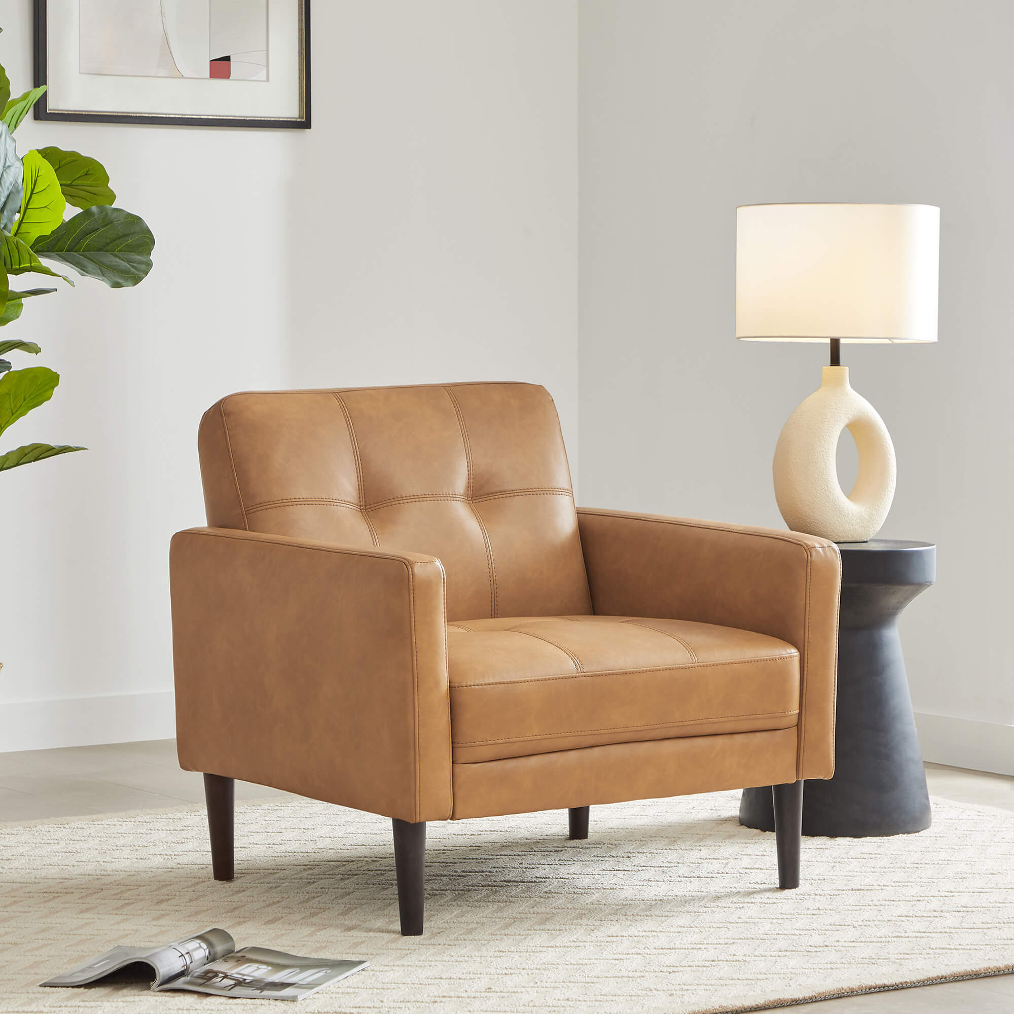 Cognac faux leather online chair