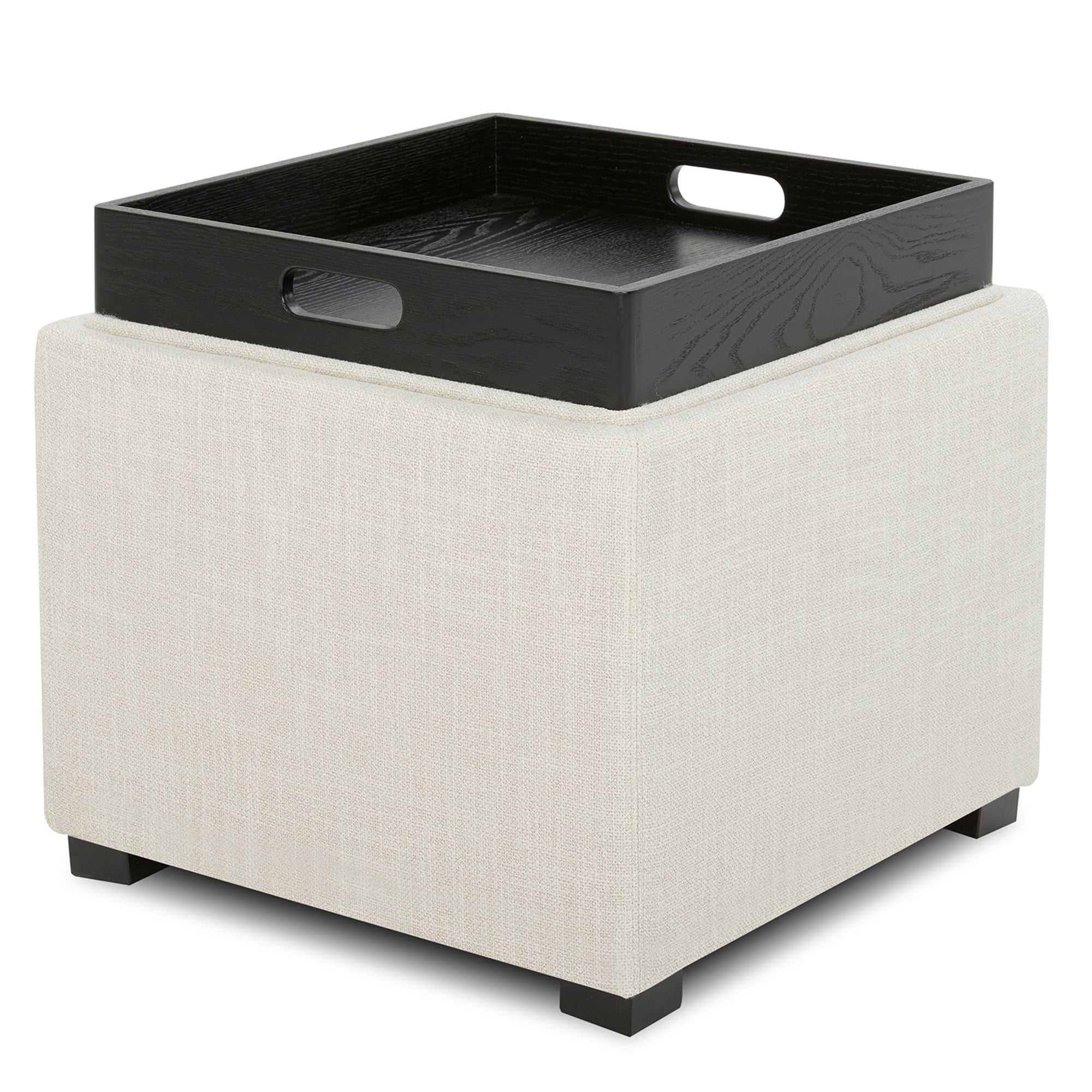 CHITA LIVING-Cube Storage Ottoman - Fabric & Leather-Ottoman-Fabric-Linen-