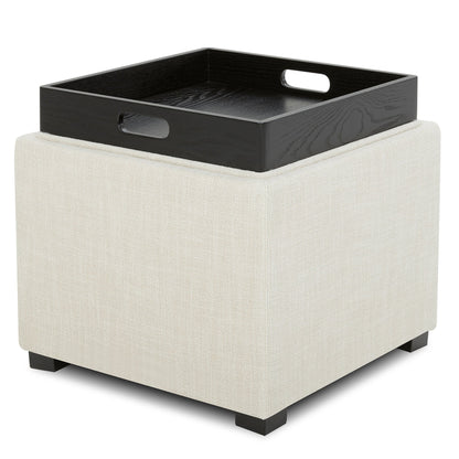 CHITA LIVING-Cube Storage Ottoman - Fabric & Leather-Ottoman-Fabric-Linen-