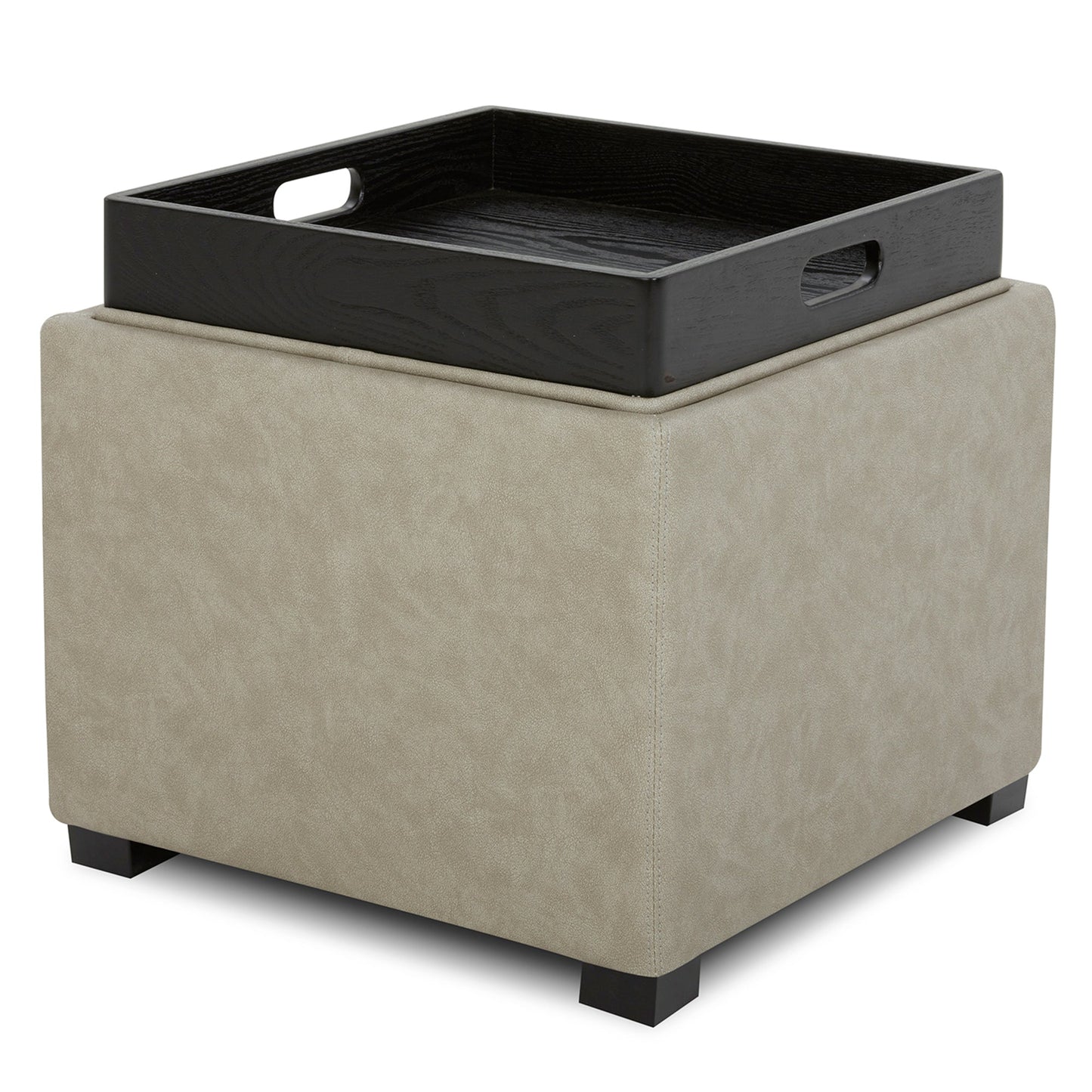 CHITA LIVING-Cube Storage Ottoman - Fabric & Leather-Ottoman-Faux Leather-Stone Gray-